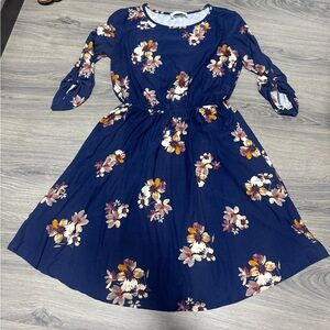 French Grey Floral Navy Dress